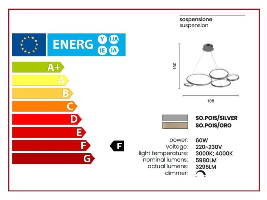 Lampada sospesa Ondaluce POIS