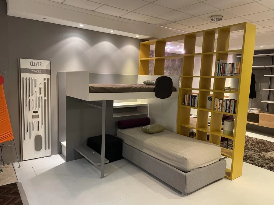 Cameretta con soppalco Clever Finitura curcuma e grigio