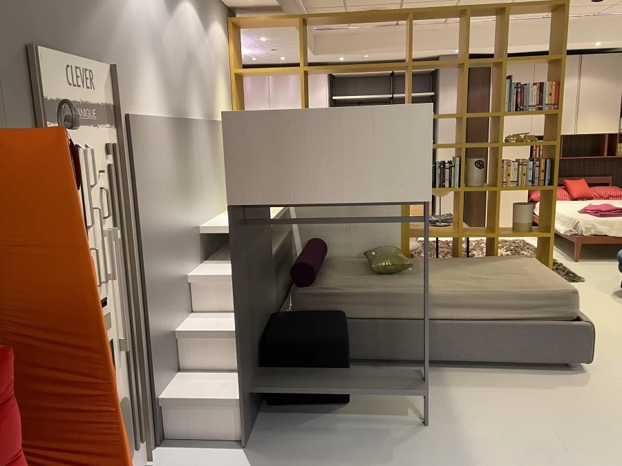 Cameretta con soppalco Clever Finitura curcuma e grigio