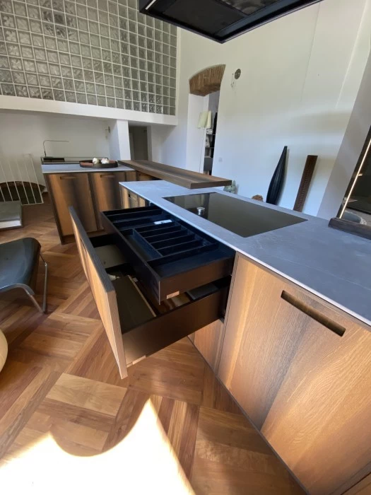 Base cassettone sotto Iano cottura con cassetto portaposate in rovere