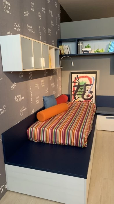 Cameretta letto singolo Nidi Blu e Olmo sbiancato