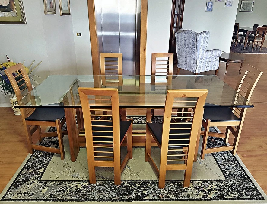 Tavolo rettangolare Valentini Noce & Vetro + 6 Sedie