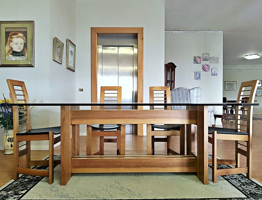Tavolo rettangolare Valentini Noce & Vetro + 6 Sedie