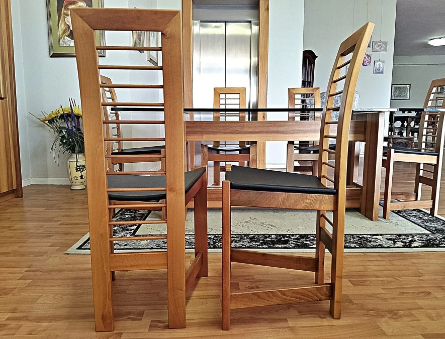 Tavolo rettangolare Valentini Noce & Vetro + 6 Sedie