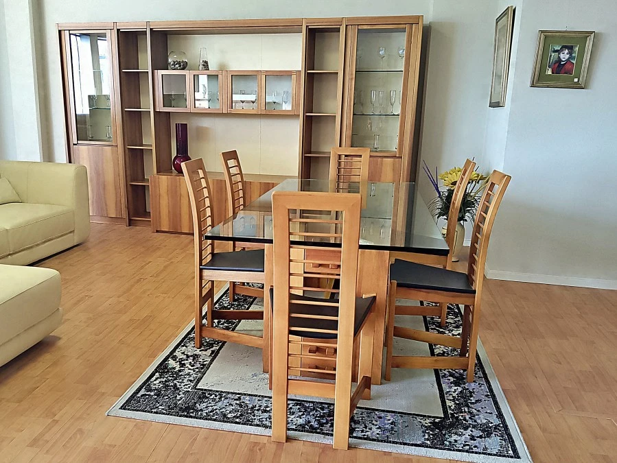 Tavolo rettangolare Valentini Noce & Vetro + 6 Sedie