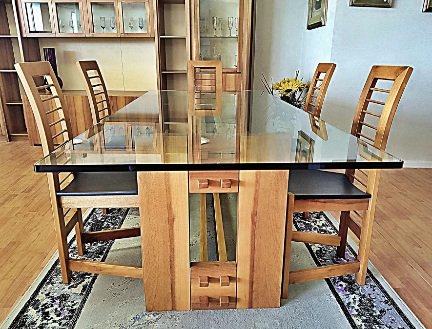 Tavolo rettangolare Valentini Noce & Vetro + 6 Sedie
