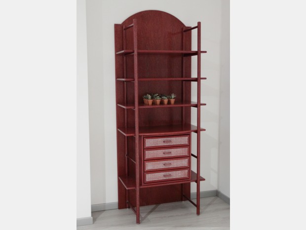 Piccola libreria Rattan Wood Corallo anticato bianco