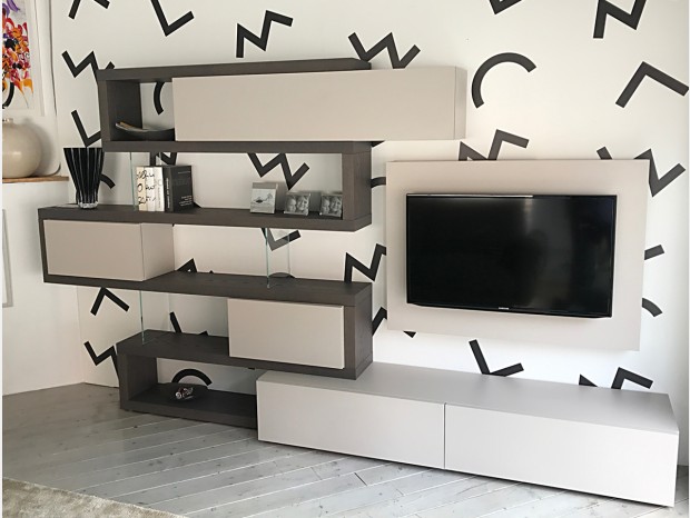 Soggiorno componibile Line Gianser Vero Legno Porta TV