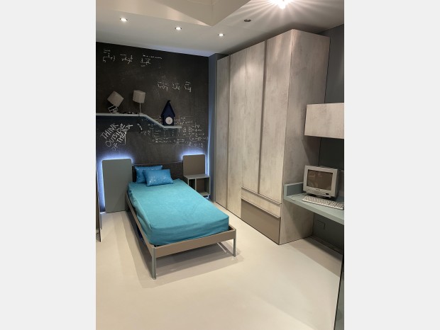 Cameretta letto singolo Clever Finitura effetto cemento